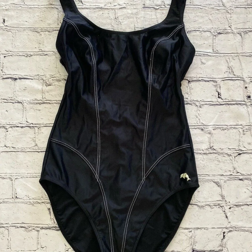Anita Classix One Piece Swimsuit Size 8 Black White Stitching C Cup Vintage Look